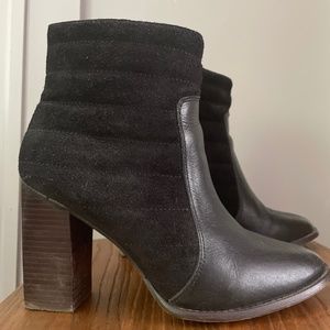 Madewell Black Leather Suede Ankle Booties Heeled